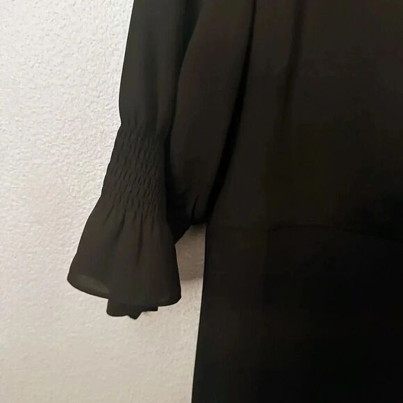 HALOGEN x NORDSTROM | Ruffle Cuff Midi Dress Rich Black Side Slit | Large - Picture 4 of 8